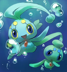 Rule 34 | :d, :o, air bubble, blue eyes, blue theme, bubble, commentary, creature, creatures (company), english commentary, full body, game freak, gen 4 pokemon, happy, legendary pokemon, looking at viewer, manaphy, mythical pokemon, nintendo, no humans, open mouth, phione, pinkgermy, pokemon, pokemon (creature), signature, smile, underwater, water