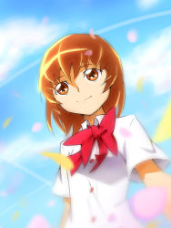 Rule 34 | 10s, 1girl, bow, brown eyes, brown hair, cherry blossoms, chi (pixiv2035), chikuyama, heartcatch precure!, myoudouin itsuki, precure, school uniform, short hair, smile, solo