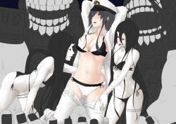 Rule 34 | 10s, 3girls, abyssal ship, arms behind head, arms up, assisted exposure, asymmetrical legwear, bad id, bad twitter id, battleship princess, battleship summer princess, belt, bikini, black bikini, black bra, black hair, black nails, black panties, blush, bow, bow panties, bra, breasts, cleavage, clothes pull, colored skin, commentary request, female admiral (kancolle), gluteal fold, hair between eyes, hat, horns, jacket, kantai collection, kneeling, large breasts, leaning forward, long hair, medium breasts, military, military uniform, multicolored bra, multicolored clothes, multicolored panties, multiple girls, nail polish, navel, niwatazumi, open clothes, open fly, open jacket, open mouth, open pants, open shirt, panties, pants, pants pull, peaked cap, pulling another&#039;s clothes, red eyes, shirt, siblings, sidelocks, sisters, sketch, skin-covered horns, smile, swimsuit, tatebayashi sakurako, teeth, thighhighs, tongue, tongue out, twins, underwear, undressing, uneven legwear, uniform, white bra, white panties, white skin, yuri