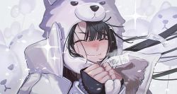 Rule 34 | 1boy, animal balloon, animal hat, balloon, black hair, blush, closed eyes, closed mouth, coat, commentary request, dog hat, fate/grand order, fate (series), fur-trimmed coat, fur coat, fur trim, hat, itefu, long hair, long sleeves, male focus, official alternate costume, own hands together, portrait, sleeves past wrists, smile, solo, sparkle, tai gong wang (fate), white coat, winter clothes, winter coat