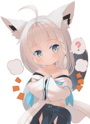 Rule 34 | 1girl, ?, absurdres, animal ear fluff, animal ears, bad id, bad pixiv id, bare shoulders, black shorts, blush, braid, child, collarbone, commentary request, detached sleeves, fox ears, fox girl, fox tail, green eyes, hair between eyes, highres, hololive, hood, hoodie, long hair, looking at viewer, nekuro (tamakooji), notice lines, oversized clothes, shirakami fubuki, shirakami fubuki (1st costume), short shorts, shorts, sidelocks, simple background, single braid, solo, tail, virtual youtuber, white background, white hair, white hoodie