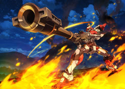 Rule 34 | aiming, arx-8 laevatein, cannon, cloud, fire, forest, full metal panic!, full metal panic! invisible victory, green eyes, key visual, long hair, mecha, mecha focus, mountain, nature, night, night sky, no humans, official art, promotional art, robot, sky, smoke, very long hair