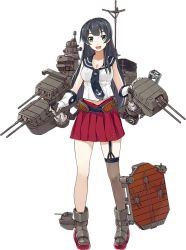 Rule 34 | 10s, 1girl, agano (kancolle), black hair, breasts, cannon, cleavage, full body, gloves, green eyes, kadokawa games, kantai collection, konishi (koconatu), long hair, looking at viewer, official art, personification, single thighhigh, skirt, smile, solo, thighhighs, transparent background
