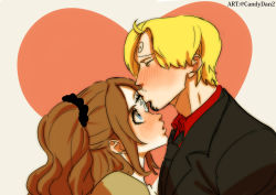 Rule 34 | 1boy, 1girl, blonde hair, brown hair, charlotte pudding, extra eyes, hetero, kiss, long hair, long sleeves, looking at another, one piece, rita ya, sanji (one piece), short hair, size difference, third eye, twintails, very long hair