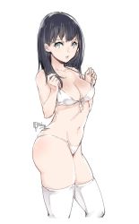 Rule 34 | 10s, 1girl, bare shoulders, bikini, black hair, blue eyes, breasts, commentary request, gridman universe, highres, long hair, looking at viewer, medium breasts, navel, parted lips, relaxjon, signature, simple background, skindentation, solo, ssss.gridman, swimsuit, takarada rikka, thighs, white background, white bikini