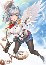 Rule 34 | 10s, 1girl, angel wings, beret, binoculars, compass, epaulettes, frilled sleeves, frills, gloves, hat, kantai collection, kashima (kancolle), kayano ai, kerchief, leo thasario, military, military uniform, pantyhose, silver hair, solo, twintails, uniform, wavy hair, white gloves, wings
