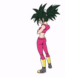 Rule 34 | 1girl, ass, breasts, crossed arms, dragon ball, dragon ball super, earrings, fenyon, from behind, highres, jewelry, kefla (dragon ball), official art, sideboob, smile