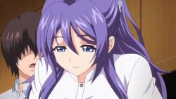 Rule 34 | 1boy, 1girl, animated, animated gif, ass, breasts, clothes, erection, erection under clothes, grinding, huge ass, huge breasts, presenting, mankitsu happening, purple hair, suzukawa rei