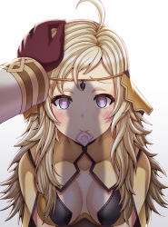 Rule 34 | 1girl, absurdres, ahoge, blonde hair, breasts, circlet, commission, commissioner upload, condom, condom in mouth, condom wrapper, disembodied hand, fire emblem, fire emblem fates, fire emblem heroes, gloves, grey eyes, headpat, heart, heart-shaped pupils, hetero, highres, implied fellatio, kiran (fire emblem), kiran (male) (fire emblem), long hair, looking at viewer, male hand, medium breasts, mouth hold, nintendo, ophelia (fire emblem), penis shadow, saikunartworks, sexually suggestive, solo focus, symbol-shaped pupils