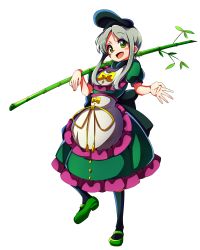 Rule 34 | 1girl, absurdres, baba (baba seimaijo), bamboo, bow, dress, full body, green dress, green eyes, green hair, hat, highres, mary janes, open mouth, ribbon, shoes, short hair, short hair with long locks, solo, teireida mai, touhou, transparent background