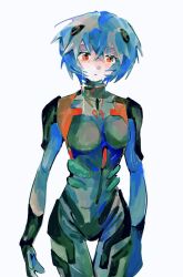 1girl ayanami_rei black_bodysuit blue_hair bodysuit breasts evangelion:_3.0_you_can_(not)_redo gujijiwawa highres mecha_pilot_suit neon_genesis_evangelion plugsuit rebuild_of_evangelion red_eyes short_hair simple_background solo tears