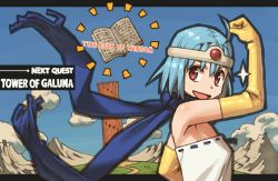 Rule 34 | 1girl, blue hair, circlet, dragon quest, dragon quest iii, elbow gloves, gloves, open mouth, red eyes, sage (dq3), shoe-ji, short hair, smile, solo