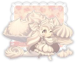 Rule 34 | 1girl, ;o, artist name, blush, brown eyes, chibi, commentary, dav-19, dress, food, food-themed clothes, frilled dress, frills, hair between eyes, holding, holding food, long hair, long sleeves, meringue, no shoes, one eye closed, original, pantyhose, parted lips, personification, puffy long sleeves, puffy sleeves, sleeves past wrists, solo, sparkle, standing, standing on one leg, transparent background, very long hair, watermark, web address, white dress, white hair, white pantyhose