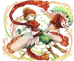 Rule 34 | 1girl, chobi (sakuyasakuhana), green eyes, green hair, hat, mushroom, navel, pointy ears, road to dragons, scarf