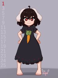 Rule 34 | 1girl, blush, carrot necklace, closed mouth, dress, grey background, hands on own hips, highres, inaba tewi, jewelry, looking at viewer, necklace, rabbit ears, rabbit girl, red eyes, riiya (riiya932), simple background, smile, solo, touhou