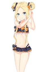 Rule 34 | 1girl, abigail williams (emerald float) (fate), abigail williams (fate), absurdres, arms up, bare arms, bare shoulders, bikini, black bikini, black bow, blue eyes, blush, bow, closed mouth, collarbone, commentary request, double bun, emerald float, fate/grand order, fate (series), forehead, groin, hair bow, hair bun, head tilt, highres, long hair, looking at viewer, navel, official alternate costume, orange bow, parted bangs, print bow, side bun, sidelocks, simple background, smile, solo, star (symbol), star print, swimsuit, very long hair, white background, yukaa