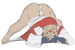 Rule 34 | 1boy, ass, buck teeth, ettone, flexible, full body, fundoshi, hairy, hat, highres, jack-o&#039; challenge, japanese clothes, jiko bou, meme, mononoke hime, red hat, red nose, simple background, solo, teeth, top-down bottom-up, warts, white background