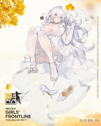 Rule 34 | 1girl, bear hair ornament, bouquet, breasts, bridal veil, chinese text, dress, feet, female focus, flower, full body, ginkgo leaf, girls&#039; frontline, gloves, hair ornament, high heels, highres, jewelry, kishiyo, large breasts, leaf, long hair, official alternate costume, official art, pk (girls&#039; frontline), red eyes, ring, silver hair, solo, thighhighs, toes, torn clothes, torn thighhighs, veil, wedding dress, wedding ring, white gloves