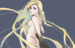 Rule 34 | 1girl, ass, bare shoulders, blonde hair, blue eyes, breasts, long hair, niche (tegami bachi), nude, tegami bachi, very long hair