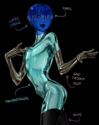Rule 34 | 1other, :d, absurdres, agate, anatomy, androgynous, aqua skin, arrow (symbol), black background, black skin, blue eyes, blue hair, blue skin, blunt bangs, bone, bowl cut, colored skin, commentary, completely nude, cowboy shot, english commentary, english text, from side, gem, gold, golden arms, hair over one eye, hands up, highres, houseki no kuni, iciriini, lapis lazuli (gemstone), looking at viewer, looking to the side, multicolored skin, navel, no nipples, nude, open mouth, other focus, pearl (gemstone), phosphophyllite, phosphophyllite (gemstone), phosphophyllite (ll), shiny skin, short hair, simple background, smile, spoilers