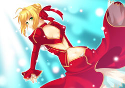 Rule 34 | 10s, 1girl, ass, back, blonde hair, butt crack, fate/extra, fate/stay night, fate (series), from behind, green eyes, hair intakes, hair ribbon, kanraku, nero claudius (fate), nero claudius (fate), nero claudius (fate/extra), panties, pantyshot, ribbon, solo, underwear