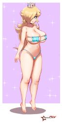 Rule 34 | 1girl, absurdres, awesomeerix, bikini, blonde hair, blue eyes, breasts, bright pupils, cameltoe, cleavage, crown, curvy, earrings, eyepatch bikini, highres, jewelry, large breasts, lips, long hair, mario (series), navel, nintendo, pink background, rosalina, solo, sparkle, standing, star-shaped pupils, star (symbol), super mario galaxy, swimsuit, symbol-shaped pupils, thick thighs, thighs, thong, white pupils
