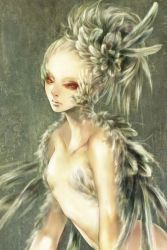 Rule 34 | 1girl, fantasy, feathers, harpy, monster girl, original, red eyes, solo, tsuya iruka, wings