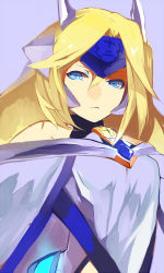 Rule 34 | 1girl, arc system works, bad id, bad pixiv id, bare shoulders, blazblue, blonde hair, blue eyes, hyakuhachi (over3), long hair, lowres, mu-12, simple background, solo