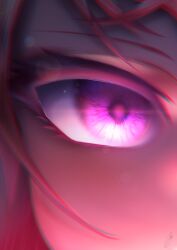 Rule 34 | 1girl, absurdres, blue eyes, close-up, eye focus, glowing, glowing eye, highres, hololive, hololive english, irys (hololive), lens flare, pink eyes, purple hair, the x (jene), virtual youtuber