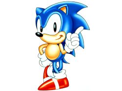 Rule 34 | 1boy, black eyes, blue fur, bmp-to-png conversion, closed mouth, furry, furry male, gloves, hedgehog, hedgehog ears, index finger raised, male focus, non-web source, official art, red footwear, shoes, simple background, smile, solo, sonic (series), sonic the hedgehog, white badcground, white gloves