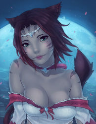 Rule 34 | 10s, 1girl, animal ears, bare shoulders, breasts, cat ears, cat tail, circlet, cleavage, earrings, facial mark, final fantasy, final fantasy xiv, green eyes, jewelry, lips, miqo&#039;te, moon, night, pale skin, red hair, short hair, solo, soranamae, tail, warrior of light (ff14), white mage (final fantasy)