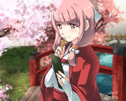 Rule 34 | + +, 1girl, architecture, bridge, calligraphy brush, cherry blossoms, east asian architecture, elbow gloves, fire emblem, fire emblem fates, gloves, highres, holding, hoshino (pixiv12796893), japanese clothes, mitama (fire emblem), nintendo, outdoors, paintbrush, pink hair, pond, signature, smile, solo, star-shaped pupils, star (symbol), symbol-shaped pupils, twintails