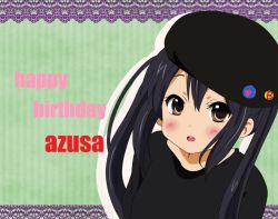 Rule 34 | 1girl, bad id, bad pixiv id, black hair, brown eyes, character name, happy birthday, hat, highres, k-on!, k-on! movie, long hair, nakano azusa, ryoutan, solo, twintails