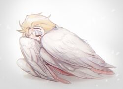 Rule 34 | 1boy, blonde hair, demon, demon boy, feathered wings, hair slicked back, hazbin hotel, kajina 97, lucifer morningstar (hazbin hotel), sleeping, solo, wings