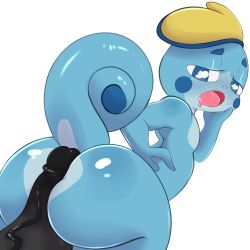 Rule 34 | 1other, androgynous, ass, blue eyes, buttjob, creatures (company), disembodied penis, erection, eyebrows, furry, game freak, gen 8 pokemon, highres, huge ass, nintendo, open mouth, penis, pokemon, pokemon swsh, saurian, simple background, sobble, solo, tail, tongue, white background