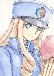 Rule 34 | 1girl, bc freedom (emblem), bc freedom military uniform, blonde hair, blouse, blue hat, blue jacket, blue vest, drill hair, emblem, girls und panzer, green eyes, hand fan, hat, high collar, highres, jacket, long hair, looking at viewer, omachi (slabco), shako cap, shirt, simple background, smile, solo, vest, white background, white shirt