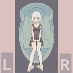 Rule 34 | 1girl, bad id, bad pixiv id, barefoot, feet, foreshortening, hands on lap, short hair, sitting, sketch, smile, solo, tougetsu gou, white hair
