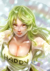 Rule 34 | 1girl, absurdres, breasts, female focus, green hair, highres, large breasts, long hair, looking at viewer, monet (one piece), monster girl, one piece, shiny skin, smile, wings, yellow eyes