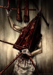 Rule 34 | 1boy, commentary request, guro, highres, male focus, md5 mismatch, pyramid head, resolution mismatch, silent hill, silent hill (series), silent hill 2, solo, source smaller