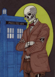 Rule 34 | 1boy, canvas, death, doctor who, eleventh doctor, skeleton, skull, star (symbol), sun, tardis, undead
