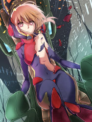 Rule 34 | 1girl, akaimato, bright pupils, broken helmet, brown eyes, brown hair, cockpit, crying, crying with eyes open, eyes visible through hair, female focus, frown, glowing, glowing eyes, gundam, gundam zz, highres, peril, pilot suit, pink eyes, puru two, short hair, sitting, solo, tears, torn clothes, white pupils, wind