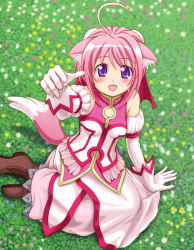 Rule 34 | 10s, 1girl, ahoge, animal ear fluff, animal ears, blush, breasts, dog days, dog ears, dog girl, dog tail, dress, kahis (sweetbriar), long dress, long skirt, millhiore f. biscotti, open mouth, pink hair, purple eyes, seven arcs, skirt, solo, tail