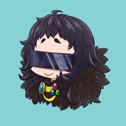 Rule 34 | 1boy, :&gt;, ahoge, black eyes, black hair, chibi, closed mouth, commentary request, cropped torso, flowery peko, fur collar, highres, long hair, looking at viewer, male focus, ragnarok online, short bangs, simple background, smile, solo, sorcerer (ragnarok online), sunglasses, upper body, wrap-around shades
