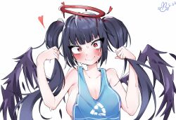 Rule 34 | 1girl, alternate costume, ba dian, black hair, blue archive, breasts, halo, heart, large breasts, long hair, red eyes, red halo, simple background, solo, tank top, tsurugi (blue archive), white background