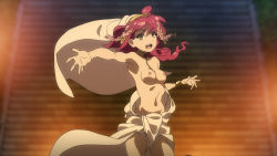 Rule 34 | 1girl, breasts, collar, female focus, highres, magi the labyrinth of magic, morgiana, nipples, nude filter, red hair, solo, third-party edit, topless