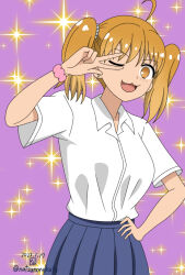 Rule 34 | 1girl, blonde hair, ijiranaide nagatoro-san, looking at viewer, school uniform, skirt, standing, twintails, yellow eyes, yoshi (nagatoro)