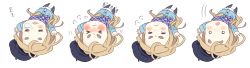 Rule 34 | beret, blonde hair, blush, chibi, closed eyes, hat, highres, k-on!, kotobuki tsumugi, long hair, long image, lying, o o, sunameri oishii, wide image, winter clothes