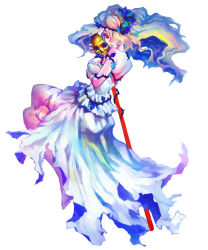 Rule 34 | 1girl, barefoot, blonde hair, blue hair, blue lips, blue rose, breasts, dress, flower, full body, gradient hair, grimgrimoire, kamitani george, lipstick, long hair, looking at viewer, lujei piche, makeup, multicolored hair, nail polish, nippon ichi, official art, plant, red eyes, rose, skull, smile, solo, soul cradle, tattoo, vanillaware, vines, wand