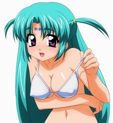 Rule 34 | 1990s (style), 1girl, bikini, bikini top only, breasts, canal vorfeed, covered erect nipples, green hair, highres, lost universe, medium breasts, retro artstyle, simple background, solo, sugimura tomokazu, swimsuit, white background