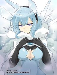 Rule 34 | 1girl, blue eyes, blue hair, breasts, cleavage, cleavage cutout, closed mouth, clothing cutout, elbow gloves, fire emblem, fire emblem heroes, gloves, ice, icicle, light blue hair, looking at viewer, medium breasts, nifl (fire emblem), nintendo, solo, yukia (firstaid0)
